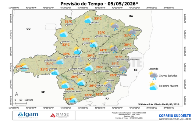 Minas-Gerais-entre-nuvens-e-sol:-chuva-isolada-no-leste-e-calor-intenso-no-oeste