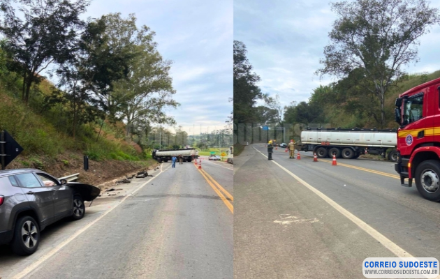 Colisão-entre-carreta-e-Jeep-mobiliza-Bombeiros-em-Muzambinho