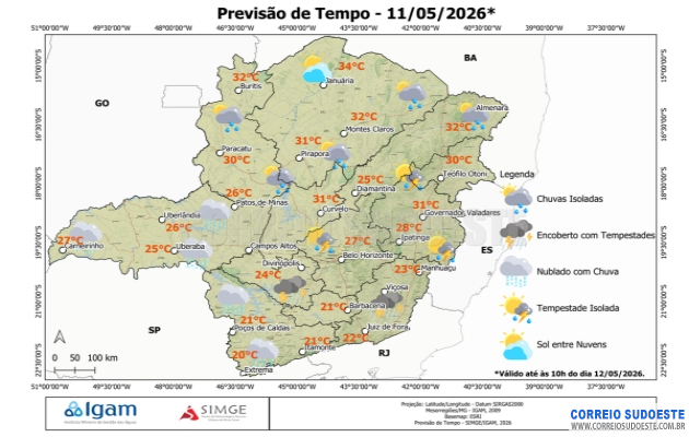 Frente-fria-muda-o-clima-em-Minas:-céu-nublado,-chuvas-e-queda-de-temperatura